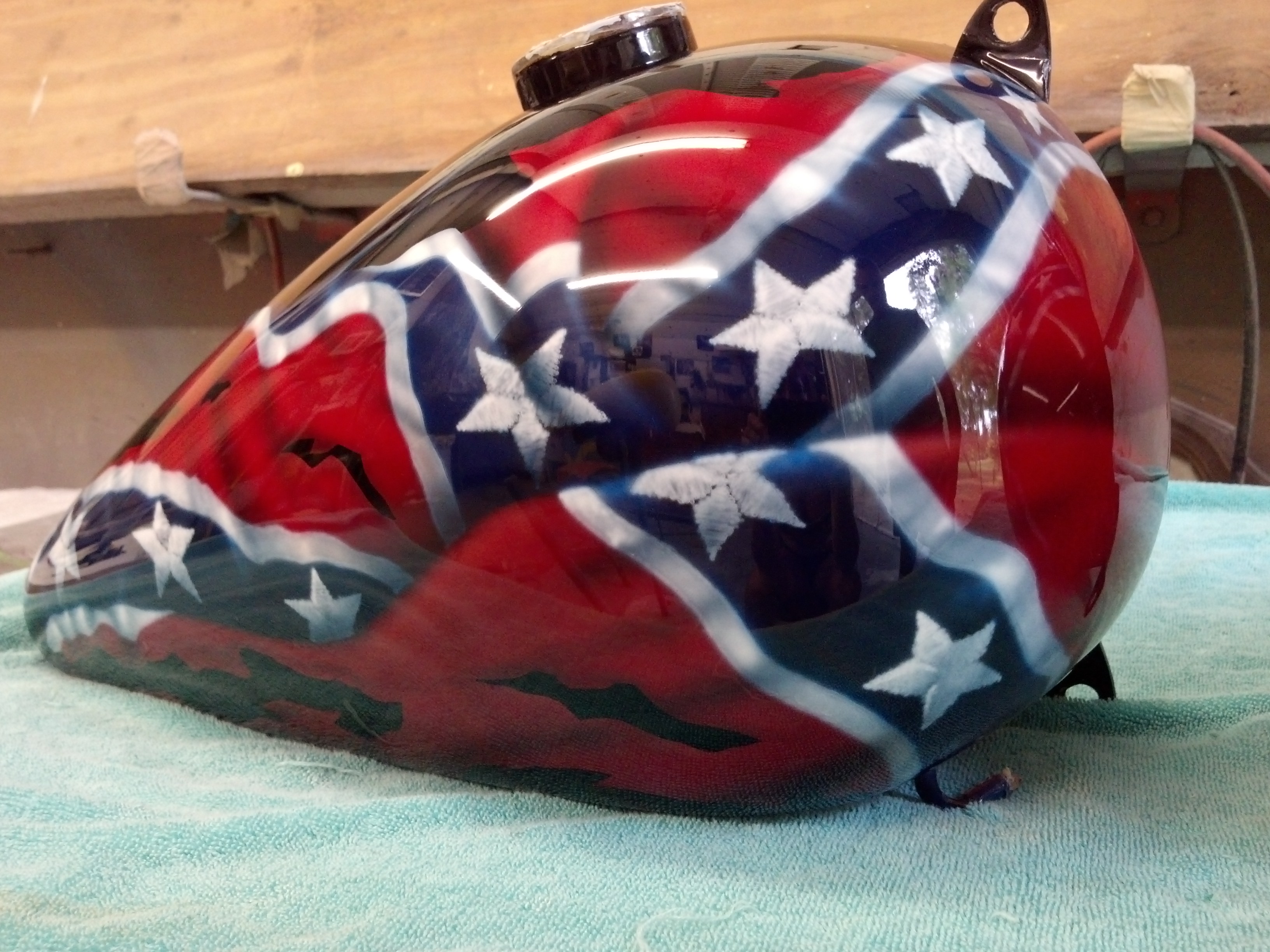 custom painted tank with Rebel flag
