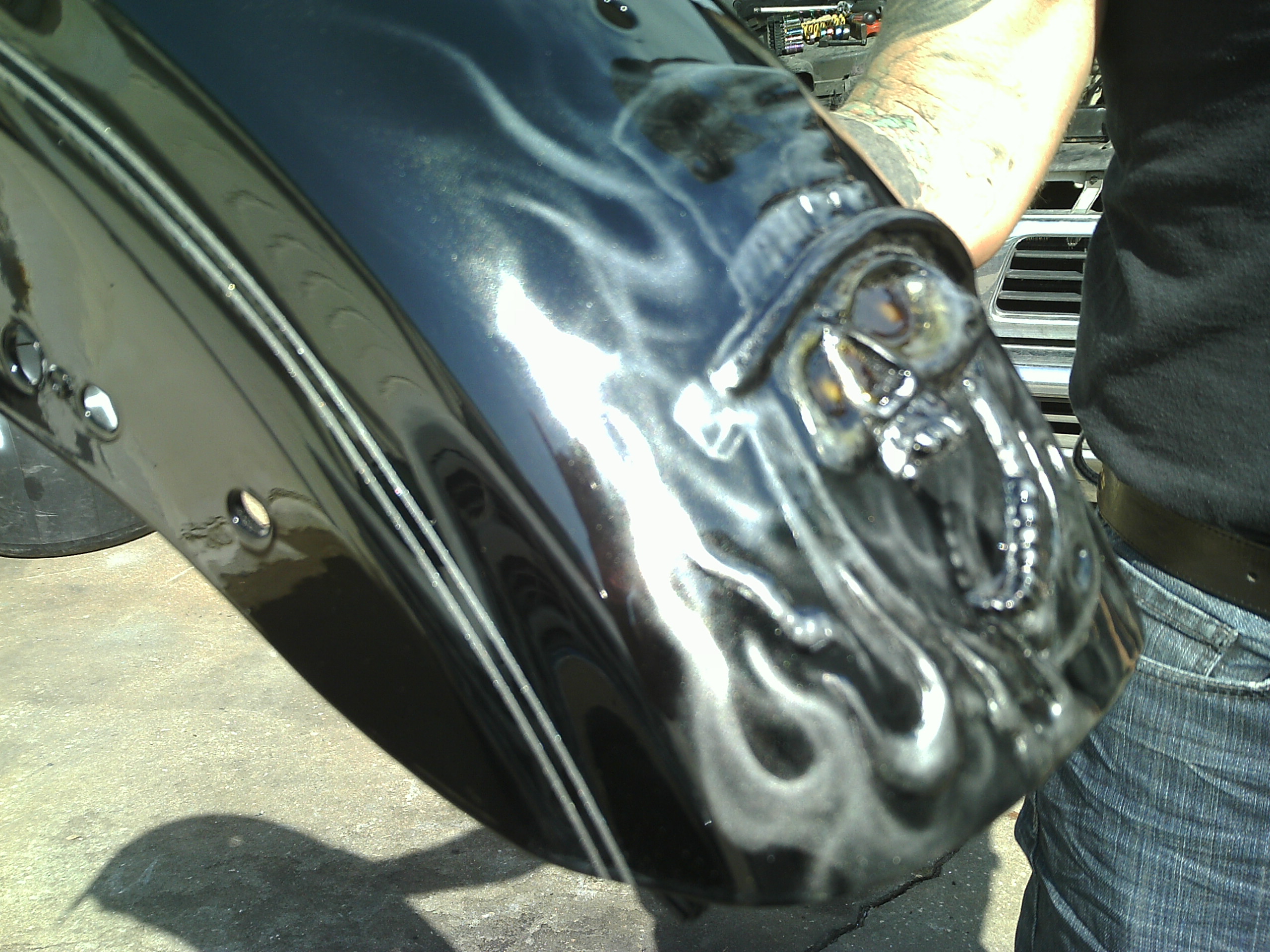 custom painted rear fender with 3D skull