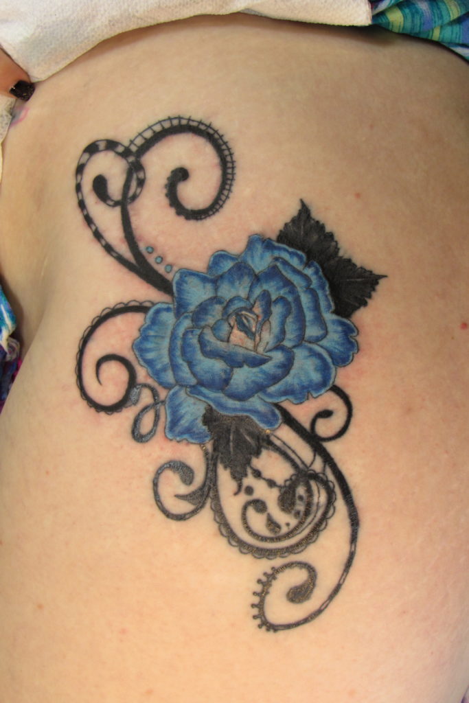 Flourished blue rose